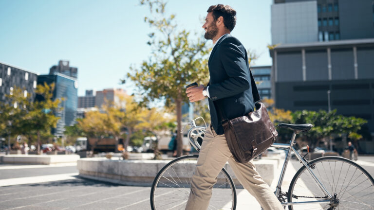 Man biking to work to practice a green lent