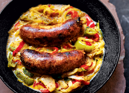 Braised Sausages with Chiles