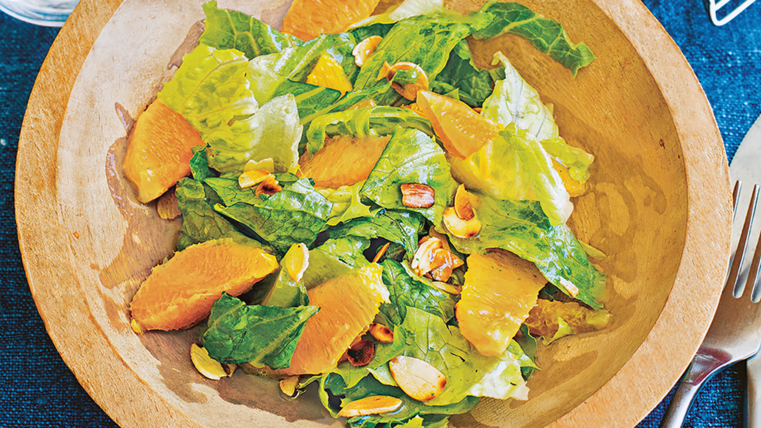 Orange-Almond Salad with Sweet Serrano-Lime Dressing