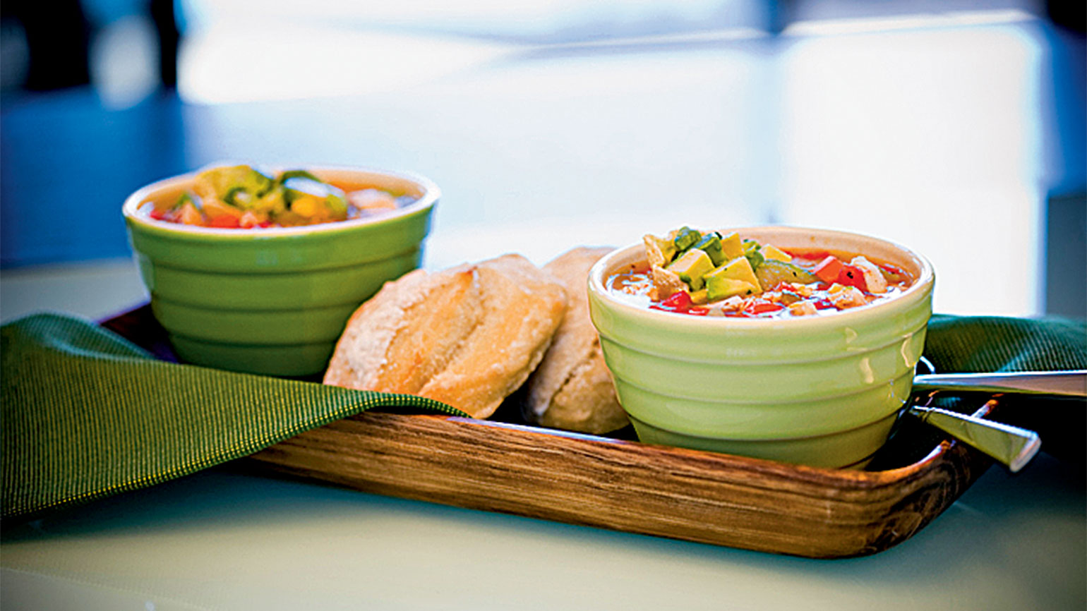 Turkey-Corn Soup with Tortilla Chips and Avocado